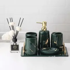 Bộ đồ dùng phòng tắm Marble vân đá cẩm thạch - Sang trọng, chất liệu ABS mạ crom chống thấm nước, thiết kế tiện dụng