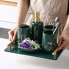 Bộ đồ dùng phòng tắm Marble vân đá cẩm thạch - Sang trọng, chất liệu ABS mạ crom chống thấm nước, thiết kế tiện dụng