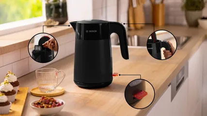 Ấm Siêu Tốc Bosch TWK2M163 Đen - Dung Tích 1.7L, Công Suất 2400W, Tự Động Tắt, Bộ Lọc Dễ Dàng Vệ Sinh, Tiết Kiệm Năng Lượng