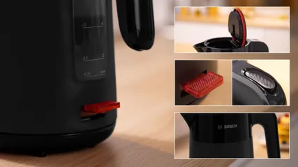 Ấm Siêu Tốc Bosch TWK2M163 Đen - Dung Tích 1.7L, Công Suất 2400W, Tự Động Tắt, Bộ Lọc Dễ Dàng Vệ Sinh, Tiết Kiệm Năng Lượng