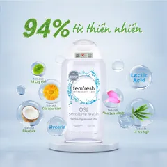Dung Dịch Vệ Sinh Phụ Nữ Femfresh 0% Sensitive Wash 250ml - Dành Cho Da Nhạy Cảm, Chiết Xuất Thiên Nhiên, Không Hương Liệu