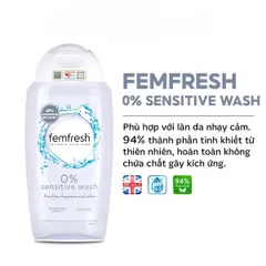Dung Dịch Vệ Sinh Phụ Nữ Femfresh 0% Sensitive Wash 250ml - Dành Cho Da Nhạy Cảm, Chiết Xuất Thiên Nhiên, Không Hương Liệu