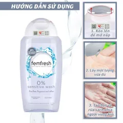 Dung Dịch Vệ Sinh Phụ Nữ Femfresh 0% Sensitive Wash 250ml - Dành Cho Da Nhạy Cảm, Chiết Xuất Thiên Nhiên, Không Hương Liệu