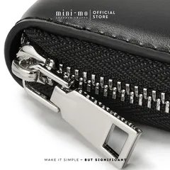 Ví Zip Clutch Cầm Tay Unisex MINI-MO da bò BOX Bóng Bẩy, Sang Trọng