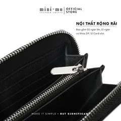 Ví Zip Clutch Cầm Tay Unisex MINI-MO da bò BOX Bóng Bẩy, Sang Trọng