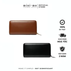 Ví Zip Clutch Cầm Tay Unisex MINI-MO da bò BOX Bóng Bẩy, Sang Trọng