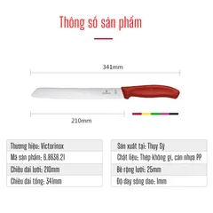 Dao Cắt Bánh Mỳ Victorinox Swiss Classic 21cm Nhập Khẩu Thụy Sỹ - Lưỡi Răng Cưa Sắc Bén, Tay Cầm Nhựa Nhiều Màu