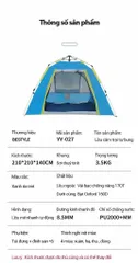 Lều Cắm Trại Tự Mở 3-5 Người BESTYLE - Khung Sợi Thủy Tinh Chống Nước, Dễ Dàng Lắp Đặt, Chống Nắng Tiện Lợi cho Gia Đình