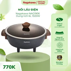 Nồi Lẩu Điện 2 Ngăn Nagakawa NAG1906 (6L) Đa Năng, Chống Dính Vân Đá, Tiết Kiệm Điện Năng, Dành Cho 10-12 Người, Bảo Hành 12 Tháng