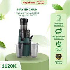 Máy ép chậm Nagakawa NAG0818 (200W) - Công nghệ ép chậm giữ 98% chất dinh dưỡng, ống tiếp nguyên liệu 78mm, thiết kế sang trọng, bền bỉ