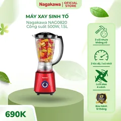 Máy xay sinh tố Nagakawa NAG0820 - Đa năng xay thịt, đá, gia vị 500W - 3 cối nhựa tiện lợi, bảo hành 12 tháng, an toàn sử dụng
