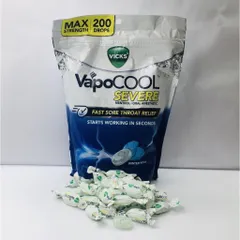 Kẹo ngậm thông cổ Vicks VapoCOOL Severe Menthol tách lẻ túi 50 viên, hàng nhập Mỹ