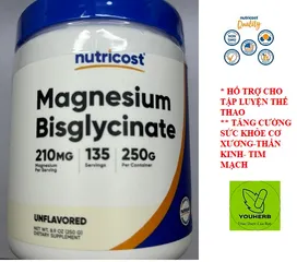 NUTRICOST- MAGNESIUM BISGLYCINATE-210MG-250GRS (Bột) - HỔ TRỢ CƠ XƯƠNG-TIM MẠCH-THẦN KINH