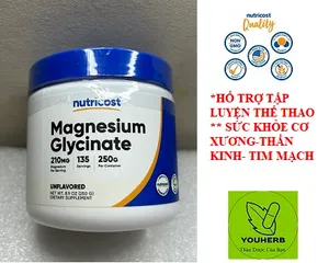 Bột Magiê Glycinate Nutricost 250g - Hỗ trợ cơ xương, tim mạch, và thần kinh - Dinh dưỡng cho người tập thể thao