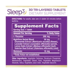 Viên hỗ trợ giấc ngủ Nature's Bounty Sleep3 120 viên - Giúp ngủ ngon, thư giãn, chiết xuất tự nhiên không chứa GMO, gluten.