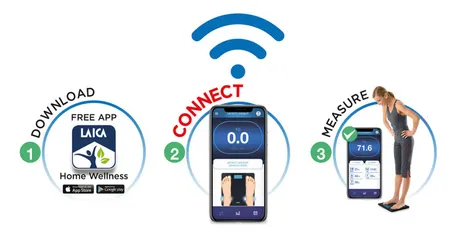 Cân Điện Tử Thông Minh Laica PS7015 - Cân Đo 6 Chỉ Số Cơ Thể, Kết Nối Bluetooth Với Ứng Dụng Laica Home Wellness