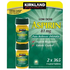 Viên giảm đau Kirkland Aspirin Low Dose 81mg - Ngăn ngừa đột quỵ, nhồi máu cơ tim, 2x365 viên, hỗ trợ tim mạch Mỹ