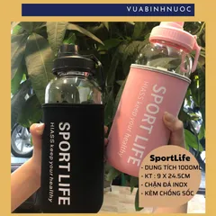 Bình thủy tinh Sportlife, Summer, Glass Plus 1000ml + tặng túi đi kèm