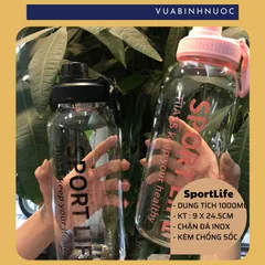 Bình thủy tinh Sportlife, Summer, Glass Plus 1000ml + tặng túi đi kèm