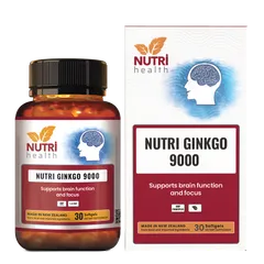 Viên Uống Bổ Não NUTRI GINKGO 9000 - Tăng Cường Trí Nhớ và Tuần Hoàn Não - 30 Viên Hỗ Trợ Sức Khỏe Tinh Thần