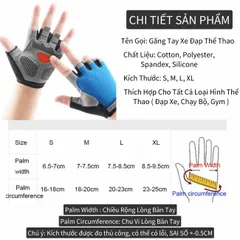 Găng Tay Hở Ngón Thể Thao Đạp Xe - Chống Sốc, Thiết Kế Ôm Tay, Phù Hợp Tập Gym và Thể Dục Ngoài Trời, Chống Trượt, Vải Thoáng Khí