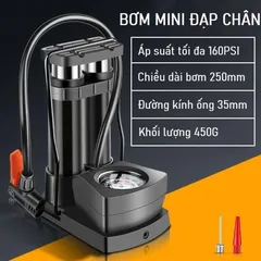Bơm Đạp Chân Mini Đa Năng 160 PSI - Bơm Hơi Xe Đạp, Xe Máy, Bóng, Phao Bơi Có Đồng Hồ Đo Áp Suất - Phụ Kiện Thể Thao Tiện Lợi