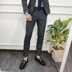 Quần Tây Nam Kiểu Hàn Quốc Dáng Ôm Xám Tiêu - Chất Vải Cotton Không Nhăn, Thời Trang Nam Công Sở, Tiệc, Du Lịch