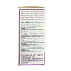 Viên Uống Biotin Tennax 10mg - Hỗ Trợ Đẹp Da, Tóc và Móng, Giải Quyết Rụng Tóc - Hộp 60 Viên Mỹ Quốc tế