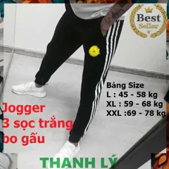 Quần Jogger Thể Thao Nỉ Trắng 3 Sọc Unisex - Quần Dài Phong Cách Năng Động Cho Nam Nữ (40-86kg)