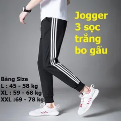 Quần Jogger Thể Thao Nỉ Trắng 3 Sọc Unisex - Quần Dài Phong Cách Năng Động Cho Nam Nữ (40-86kg)