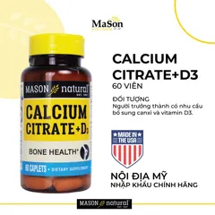 Mason Natural Calcium Citrate + D3 - Bổ sung canxi hữu cơ cho cơ thể  223296