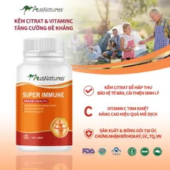 Viên Uống Kẽm & Vitamin C AusNatures Super Immune - Hỗ Trợ Đề Kháng, Giảm Mụn, Đẹp Da - 60 Viên (60 Ngày)