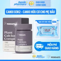 Viên Uống PERDAYS Plant Calcium Complex + D3K2 - Bổ Sung Canxi Hữu Cơ, Vitamin D3K2, Hỗ Trợ Sức Khỏe Xương Mẹ Bầu, Lọ 60 Viên
