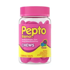 Kẹo Ngậm Hỗ Trợ Dạ Dày Pepto Bismol Vị Berry Mint 70 Viên - Giảm Đầy Bụng, Ợ Chua, Buồn Nôn, Tiêu Chảy, Hương Vị Thơm Ngon