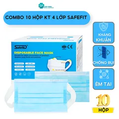 Combo 10 Hộp Khẩu Trang Y Tế Safefit 4 Lớp Quai Mềm Chống Đau Tai Màu Trắng/Xanh - Bảo Vệ Sức Khỏe Hiệu Quả 500 Chiếc