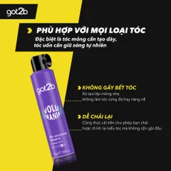 Xịt Phồng Tóc Got2b Volumizing Hairspray 300ml - Giữ Độ Phồng 24 Giờ, Không Cứng Tóc, Tóc Bồng Bềnh Tự Nhiên