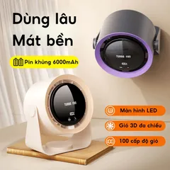 Quạt để bàn TURBO FAN NS-22 - Quạt tích điện 100 tốc độ, xoay 90 độ, màn hình LED - Kiểu dáng Khaki hiện đại, tiện ích cho nhà và văn phòng.