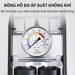 Bơm Đạp Chân PÊ ĐAN Double Tube - Bơm Xe Đạp, Xe Máy, Ô Tô - Đo Áp Suất & Thiết Kế Nhỏ Gọn, Hiệu Suất Cao, Đa Năng