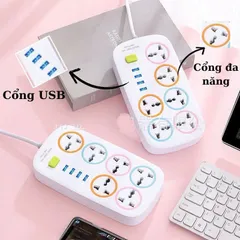 Ổ Cắm Điện Đa Năng 2500W Tích Hợp 4 Cổng USB - Thiết Kế Hiện Đại, Chống Cháy Nổ, Sạc Nhanh Cho Gia Đình và Văn Phòng
