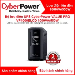 Bộ Lưu Điện UPS CyberPower VP1000ELCD 1000VA/550W - Bảo vệ NAS, PC, Công nghệ GreenPower tiết kiệm năng lượng, Chính hãng