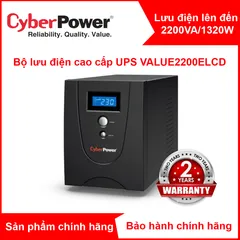 Bộ Lưu Điện CyberPower VALUE2200ELCD 2200VA/1320W - UPS Chính Hãng Bảo Vệ PC, NAS, Máy Trạm - Đổi Mới Tối Ưu Năng Lượng