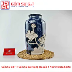 Lọ Hoa Men Hỏa Biến Dáng Thạp Vẽ Sen Gốm Sứ G&T - Nghệ Thuật Trang Trí Nội Thất Cao Cấp Bát Tràng 30cm