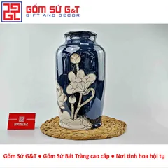 Lọ Hoa Men Hỏa Biến Dáng Thạp Vẽ Sen Gốm Sứ G&T - Nghệ Thuật Trang Trí Nội Thất Cao Cấp Bát Tràng 30cm