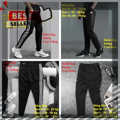 Quần Jogger Thể Thao Nỉ Poly 3 Sọc Suông Unisex Cho Nam Nữ - Thời Trang Tập Gym, Đi Dạo, Chạy Bộ - Mềm Mịn, Thoải Mái