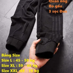 Quần Jogger Thể Thao Unisex 3 Sọc Trắng Đen - Nỉ Poly Tập Gym, Dạo Phố Cho Nam Nữ, Phong Cách Năng Động, Thoải Mái