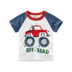 Áo Thun Cộc Tay Cotton 100% cho Bé - Họa Tiết Dễ Thương Khủng Long, Xe Cứu Hỏa, Máy Bay - Thời Trang Năng Động Cho Trẻ Em 3-8 Tuổi