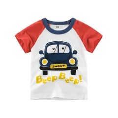 Áo Thun Cộc Tay Cotton 100% cho Bé - Họa Tiết Dễ Thương Khủng Long, Xe Cứu Hỏa, Máy Bay - Thời Trang Năng Động Cho Trẻ Em 3-8 Tuổi
