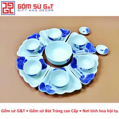 Bộ Đồ Ăn Gốm Sứ G&T Mặt Trời Vẽ Sen - Bộ 55 cm Sang Trọng Cho Bữa Ăn Gia Đình & Dịp Lễ Hội, Phong Cách Tinh Tế Việt Nam