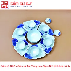 Bộ Đồ Ăn Gốm Sứ G&T Mặt Trời Vẽ Sen - Bộ 55 cm Sang Trọng Cho Bữa Ăn Gia Đình & Dịp Lễ Hội, Phong Cách Tinh Tế Việt Nam