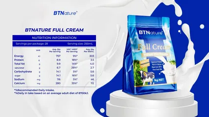 Sữa Tươi Nguyên Kem Dạng Bột BTNature 1kg - Chất Dinh Dưỡng Cao, Không Đường, Tiện Lợi Cho Gia Đình - Chuẩn Úc Chính Hãng